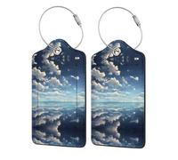 White Clouds Over The Sea Lot de 4 étiquettes imprimées en cuir PU, adaptées pour sacs à main, étiquettes de sac de voyage, étiquettes de bagages