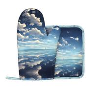White Clouds Over The Sea Polyester Sergé Isolant Thermique Gant Pad Antidérapant et Résistant aux brûlures avec Corde de suspension pour un rangement facile