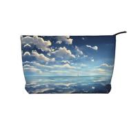 White Clouds over the sea Printed Corduroy Cosmetic Bag - Sac de rangement pour femme avec fermeture éclair - Noir - Taille unique