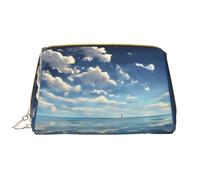 White Clouds Over The Sea Trousse de toilette en cuir étanche avec fermeture éclair pour femme Marron, blanc, Taille unique