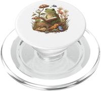 White Cottagecore Livre de Lecture esthétique en Forme de Grenouille Champignon PopSockets PopGrip pour MagSafe