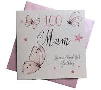 WHITE COTTON CARDS "100 Mum Have A Wonderful Birthday Papillons Vintage 100ème Anniversaire Carte, Blanc