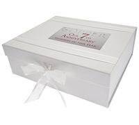 WHITE COTTON CARDS 7th Copper Anniversary Memories of This Year, Large Keepsake Box, Glitter & Words, Wood, 27.2x32x11 cm