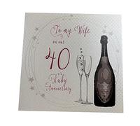 White Cotton Cards A40 W "To My Wife on Our Ruby Anniversary 101,6 cm carte de 40e anniversaire faite main