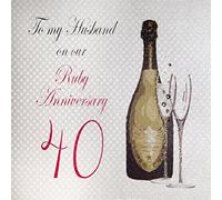 White Cotton Cards A40h "To My Husband on Our Ruby Anniversary 101,6 cm carte de 40e anniversaire faite main
