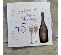 White Cotton Cards A45h "To My Husband on Our Sapphire Anniversary 114,3 cm carte de Dévotion faite main