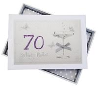 WHITE COTTON CARDS Album Photo 70e Anniversaire en Verre coupé Blanc 12,5 x 17,5 x 2,5 cm