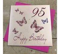 WHITE COTTON CARDS Album Photo Motif Papillons Rose WBB95 Happy Birthday 95 95e Carte d'anniversaire Faite à la Main