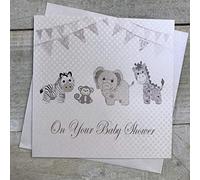 WHITE COTTON CARDS "Baby Shower sur Votre Carte de vœux Faite Main pour baptême Blanc