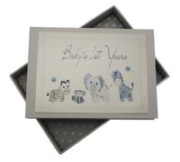 White Cotton Cards Baby's 1st Years Mini album photo pour bébé fait main Bleu