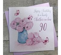 WHITE COTTON CARDS BD 44-90 "Motif Pissenlit Happy Birthday to a Lovely mère-in-Law 90 Main Carte de souhaits Motif mom 90th Birthday