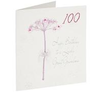 WHITE COTTON CARDS BD 49-100 "Motif Pissenlit Happy Birthday to a Lovely Grand-mère Faite à la Main 100 cm - 100th Birthday Blanc