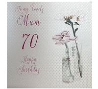 WHITE COTTON CARDS BD 61-70 "Motif Pissenlit Happy Birthday to a Lovely Mum 70th Birthday 70 Faite à la Main Blanc