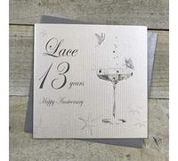 WHITE COTTON CARDS BD113C Carte d'anniversaire Faite à la Main en Verre coupé avec Inscription « Happy Anniversary » 13 Years » Blanc