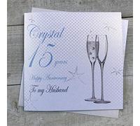 WHITE COTTON CARDS BD115-H Carte faite à la main pour 15e anniversaire de mariage Motif flûtes de champagne