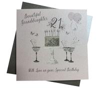 WHITE COTTON CARDS BD13 Carte d'anniversaire 21 ans pour petite-fille, rose, gâteau scintillant et lunettes, faite à la main