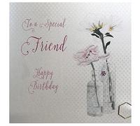 WHITE COTTON CARDS BD63 Carte d'anniversaire Faite à la Main Inscription Happy Birthday to a Lovely Special Friend Motif Pissenlit, Blanc, 16cm x 16cm