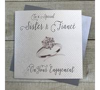 White Cotton Cards BD75"To A Special Sister and Fiancé On Your Engagement" Carte de fiançailles faite à la main Argenté/noir/gris