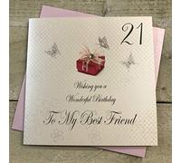 White Cotton Cards bdp21-BF 21 Wishing You a Wonderful Birthday to My Best Friend» Carte d'anniversaire Faite à la Main Blanc