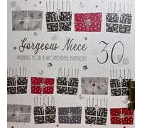WHITE COTTON CARDS bdp30 n Red présente, Wishing You a Wonderful Birthday Motif Gorgeous Niece» Carte d'anniversaire Faite Main 30e Blanc