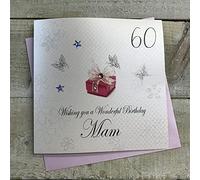White Cotton cards-bdp60 Mam Rouge présente, Wishing You a Wonderful Birthday Mam Carte 60e Anniversaire Faite à la Main Blanc