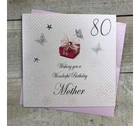WHITE COTTON CARDS bdp80-80 M Wishing You a Wonderful Birthday mère Carte pour 80ème Anniversaire Faite à la Main Blanc