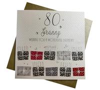 WHITE COTTON CARDS bdp80-Granny 80 Wishing You a Wonderful Birthday Granny Carte pour 80ème Anniversaire Faite à la Main Blanc