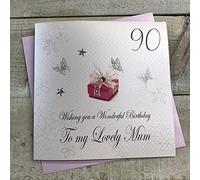 WHITE COTTON CARDS bdp90-Mum 90 Wishing You a Wonderful Birthday to My Lovely Mum 90ème Anniversaire Faite à la Main Blanc