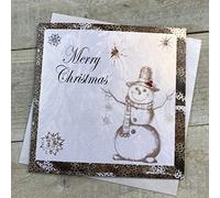 White Cotton Cards C6-1 Carte de Noël faite à la main « Merry Christmas »