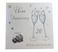 WHITE COTTON CARDS Carte 20e Anniversaire de Mariage Faite Main Inscription China Anniversary with Love on Your Special Day