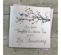 WHITE COTTON CARDS Carte 20e anniversaire de mariage pour fille et beau-fils en Chine Motif oiseaux et branche d'arbre
