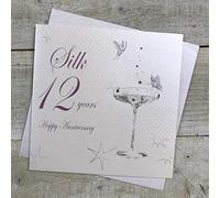 WHITE COTTON CARDS Carte Anniversaire 12 Ans Noces de Soie Carte Faite à la Main Blanc