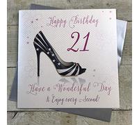 white cotton cards Carte d'anniversaire 21e Anniversaire Inscription Happy Birthday Have A Wonderful Birthday Motif Chaussure Très Grand Format