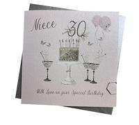 WHITE COTTON CARDS Carte d'anniversaire 30 ans pour nièce avec gâteau scintillant et verres Rose SS42-NIE30