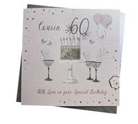 WHITE COTTON CARDS Carte d'anniversaire 60 ans avec cousin, gâteau scintillant et verres Rose SS42-C60