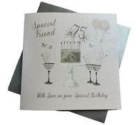 WHITE COTTON CARDS Carte d'anniversaire 75 ans avec verres à champagne roses SS42-SF75,16 cm x 16 cm