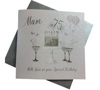 WHITE COTTON CARDS Carte d'anniversaire 75 ans pour maman, verres à champagne, roses roses, SS42-M75, 16 cm x 16 cm