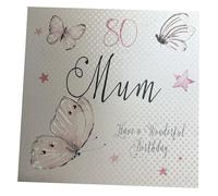 WHITE COTTON CARDS Carte d'anniversaire Fait Main 80 pour mère Mum Have a Wonderful Birthday Papillons Vintage 80, Blanc