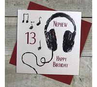 WHITE COTTON CARDS Carte d'anniversaire Fait Main Casque Happy Birthday Neveu 13" 13th, Blanc