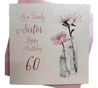 WHITE COTTON CARDS Carte d'anniversaire Faite à la Main avec Pissenlit et Inscription Happy Lovely Sister 152,4 cm Blanc