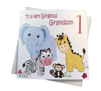 WHITE COTTON CARDS Carte d'anniversaire Faite à la Main « to a Very Gorgeous Grandson 1, Animaux de Safari », GL248