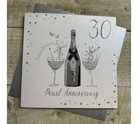WHITE COTTON CARDS Carte d'anniversaire Faite Main 30e Anniversaire Champagne et chocolats, Blanc
