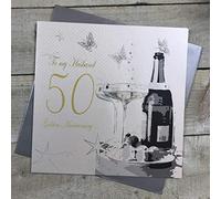 WHITE COTTON CARDS Carte de 50e Anniversaire de Mariage avec Inscription « to My Husband » Faite à la Main, Blanc, XLBD50H