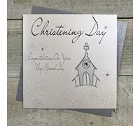 white cotton cards Carte de baptême Faite à la Main Motif Congratulations on Your Very Special Day/église Argenté