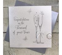 White Cotton Cards Carte de mariage, renouvellement des vœux, flûtes faites à la main BD189