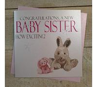 WHITE COTTON CARDS Carte de vœux Motif Inscription Congratulations, Une Nouvelle Baby Sister ! Quelle Superbe Carte Faite à la Main Blanc