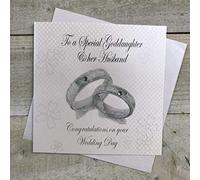 WHITE COTTON CARDS Carte Fait Main à Une Carte de Mariage Inscription to a Special Goddaughter et Son Mari Congratulations on Your Wedding Day Bandes, Blanc