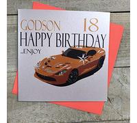 WHITE COTTON CARDS Carte Fait Main Inscription Happy Birthday pour 18... Profitez Voiture de Sport Orange Carte d'anniversaire 18 Ans, Blanc