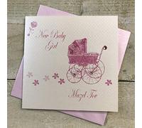 WHITE COTTON CARDS Carte Fait Main juif New Baby Girl Mazel Tov Landau, Rose