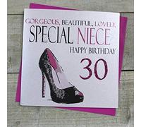 WHITE COTTON CARDS Carte Fait Main Superbe, Magnifique, Lovely, nièce spéciale d'anniversaire Inscription Happy Birthday 76,2 cm Néon Gamme Code N304-30 30 Carte d'anniversaire, Blanc